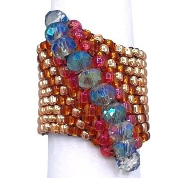 Yellow Gold with Bronze and AB Crystal Cellini Spiral Statement Ring Size 7 - Picture 1 of 6